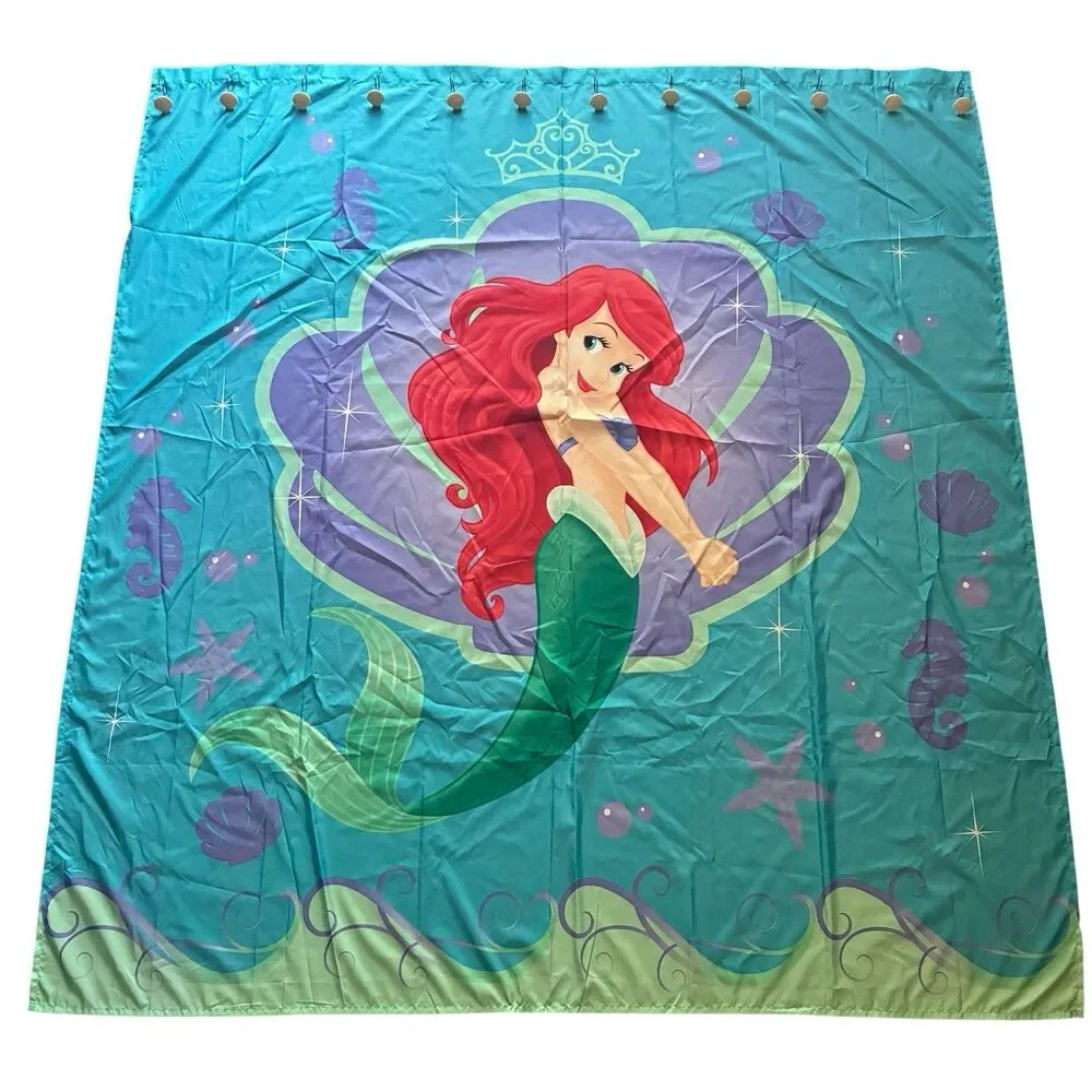 Ariel Fabric Shower Curtain The Little Mermaid Disney Princess 12 Seashell Hooks